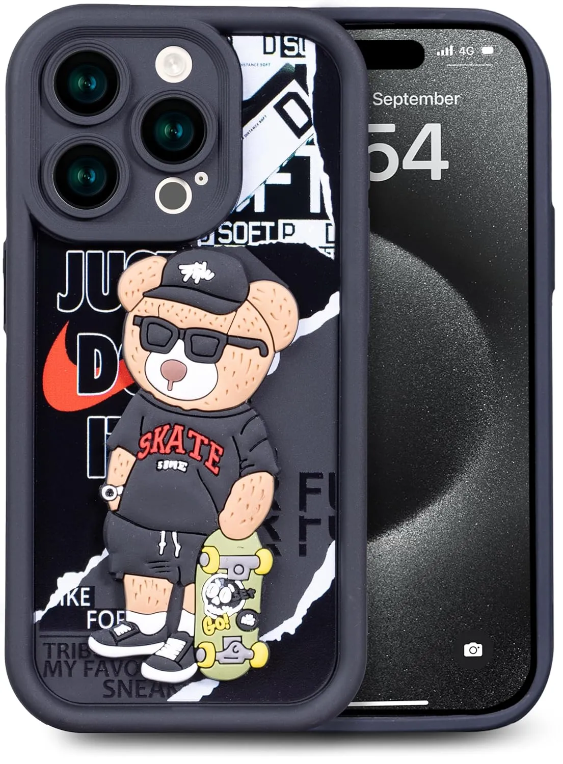 Enflamo for iPhone 15 Pro MAX Case Matte Back Silicone Cover 3D Designed | Camera Bump Protection (Black)